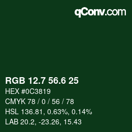 カラーコード: RGB 12.7 56.6 25 | qconv.com