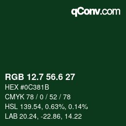 カラーコード: RGB 12.7 56.6 27 | qconv.com