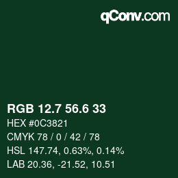カラーコード: RGB 12.7 56.6 33 | qconv.com