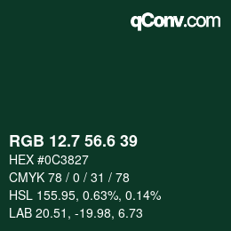 カラーコード: RGB 12.7 56.6 39 | qconv.com