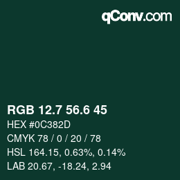 カラーコード: RGB 12.7 56.6 45 | qconv.com