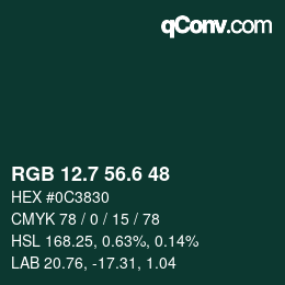 カラーコード: RGB 12.7 56.6 48 | qconv.com