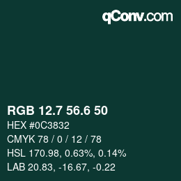 カラーコード: RGB 12.7 56.6 50 | qconv.com