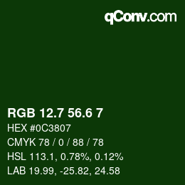 カラーコード: RGB 12.7 56.6 7 | qconv.com