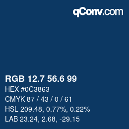 カラーコード: RGB 12.7 56.6 99 | qconv.com