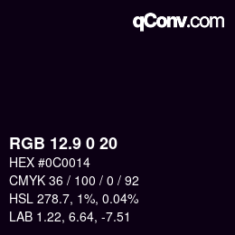 Color code: RGB 12.9 0 20 | qconv.com