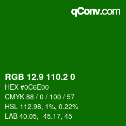カラーコード: RGB 12.9 110.2 0 | qconv.com