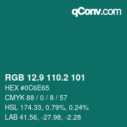 カラーコード: RGB 12.9 110.2 101 | qconv.com