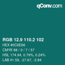 カラーコード: RGB 12.9 110.2 102 | qconv.com