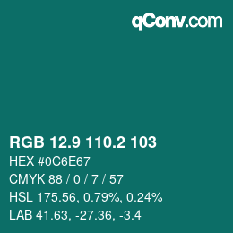 Color code: RGB 12.9 110.2 103 | qconv.com