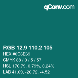 カラーコード: RGB 12.9 110.2 105 | qconv.com