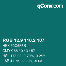 カラーコード: RGB 12.9 110.2 107 | qconv.com