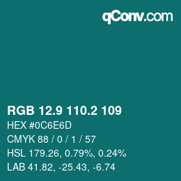 カラーコード: RGB 12.9 110.2 109 | qconv.com
