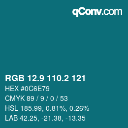 カラーコード: RGB 12.9 110.2 121 | qconv.com