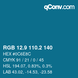 カラーコード: RGB 12.9 110.2 140 | qconv.com