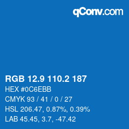 カラーコード: RGB 12.9 110.2 187 | qconv.com