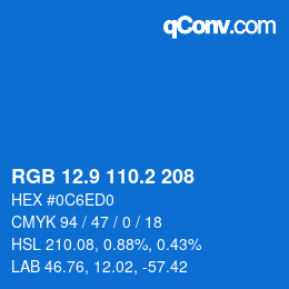 カラーコード: RGB 12.9 110.2 208 | qconv.com