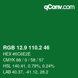 カラーコード: RGB 12.9 110.2 46 | qconv.com