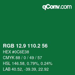 カラーコード: RGB 12.9 110.2 56 | qconv.com