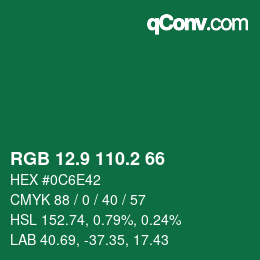 カラーコード: RGB 12.9 110.2 66 | qconv.com