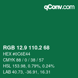 カラーコード: RGB 12.9 110.2 68 | qconv.com
