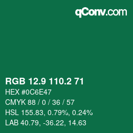 カラーコード: RGB 12.9 110.2 71 | qconv.com