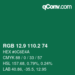 カラーコード: RGB 12.9 110.2 74 | qconv.com