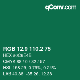 カラーコード: RGB 12.9 110.2 75 | qconv.com