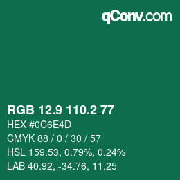 カラーコード: RGB 12.9 110.2 77 | qconv.com