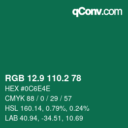 カラーコード: RGB 12.9 110.2 78 | qconv.com