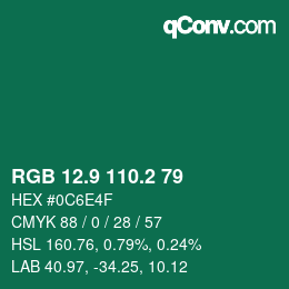 カラーコード: RGB 12.9 110.2 79 | qconv.com
