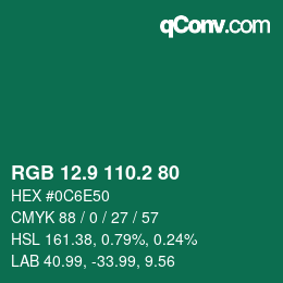 カラーコード: RGB 12.9 110.2 80 | qconv.com