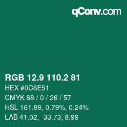 カラーコード: RGB 12.9 110.2 81 | qconv.com