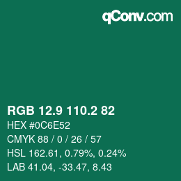 カラーコード: RGB 12.9 110.2 82 | qconv.com