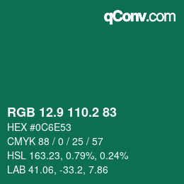 カラーコード: RGB 12.9 110.2 83 | qconv.com