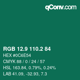 カラーコード: RGB 12.9 110.2 84 | qconv.com