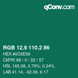 カラーコード: RGB 12.9 110.2 86 | qconv.com