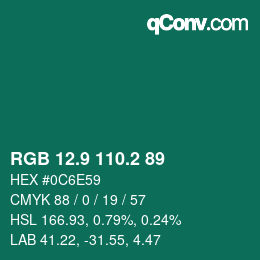 カラーコード: RGB 12.9 110.2 89 | qconv.com