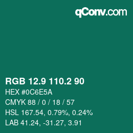 カラーコード: RGB 12.9 110.2 90 | qconv.com