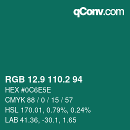 カラーコード: RGB 12.9 110.2 94 | qconv.com