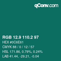 カラーコード: RGB 12.9 110.2 97 | qconv.com