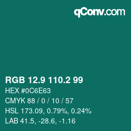 カラーコード: RGB 12.9 110.2 99 | qconv.com