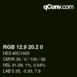 Color code: RGB 12.9 20.2 0 | qconv.com