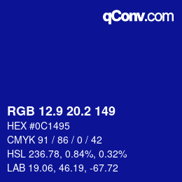 カラーコード: RGB 12.9 20.2 149 | qconv.com