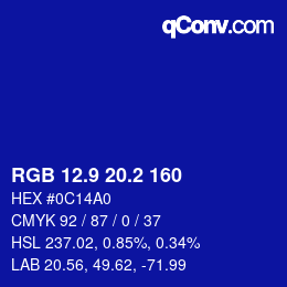 カラーコード: RGB 12.9 20.2 160 | qconv.com