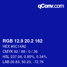カラーコード: RGB 12.9 20.2 162 | qconv.com