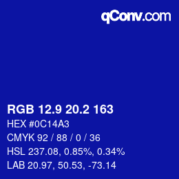カラーコード: RGB 12.9 20.2 163 | qconv.com
