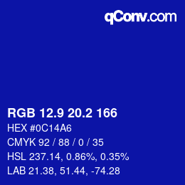 カラーコード: RGB 12.9 20.2 166 | qconv.com
