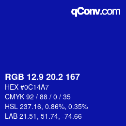 カラーコード: RGB 12.9 20.2 167 | qconv.com