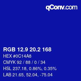 カラーコード: RGB 12.9 20.2 168 | qconv.com